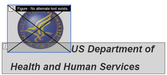 Images and figures that do not have alternate text have an x through them and the label reads: No alternate text exists.