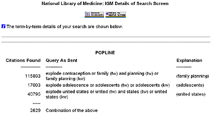 screen shot of Details of Search Screen Displaying IGM Search Strategy