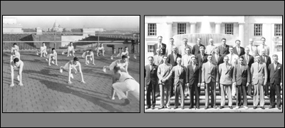 Left: Our agents get in shape on the roof of our former Headquarters building in D.C.  Right: First graduates of the “FBI Police Training School,” July 1935.