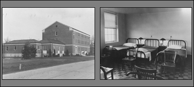 Left: FBI Academy building circa 1940. Right: The dorm rooms at the Academy.
