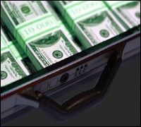 Photograph of suitcase full of cash