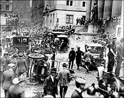 Debris after September 16, 1920 bombing on Wall Street.