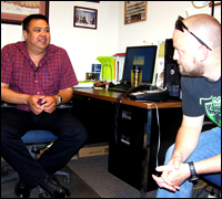 FBI Special Agent Doug Klein talks about a case with Special Agent Mike Cuny of the Bureau of Indian Affairs on the Crow reservation in Montana