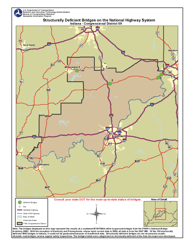 Indiana (Congressional District 9). If you are a user with disability and cannot view this image, call 800-853-1351 or email answers@bts.gov.