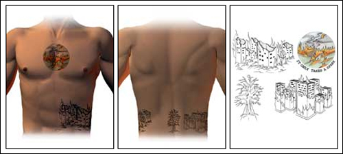 San Diego has the following tattoos on his body