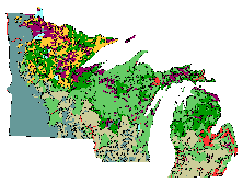 Figure 6-1a Map of the presettlement forests of the Great Lakes states in the mid 1800s