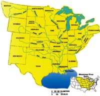 Image showing the states with waters that drain into the Mississippi-Atchafalaya River Basin.