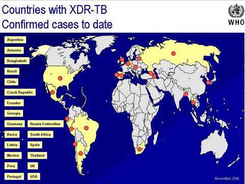 Countries with XDR-TB: Confirmed cases to date