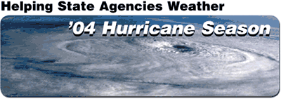 Photo title: Helping State Agencies Weather '04 Hurricane Season. Photo description: satellite photo of the eye of a hurricane