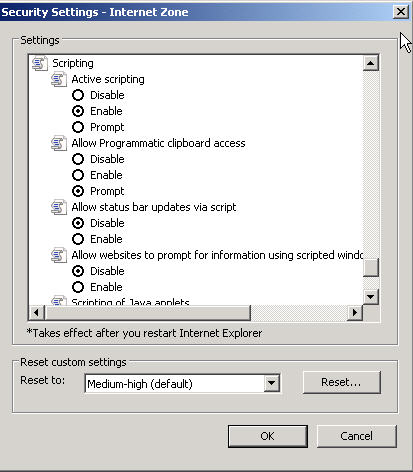Internet Explorer Active Scripting Dialog Box