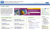 Screen capture showing top portion of Travelers' Health homepage.