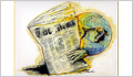 An illustration of a globe reading a newspaper (State Dept.)