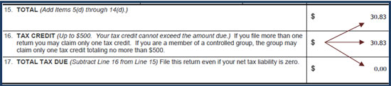 Total, Tax Credit, and Total Tax Due lines. 