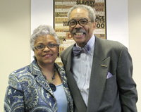 LSC's Evora Thomas, this year's winner of the Corporation's Thurgood Marshall Award, stands with Judge Bell.