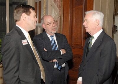 Senator Thad Cochran, R-Miss., Ranking Member of the Senate Appropriations Committee (right), speaks with LSC Chief Administrative Officer Charles Jeffress (left) and John Constance.