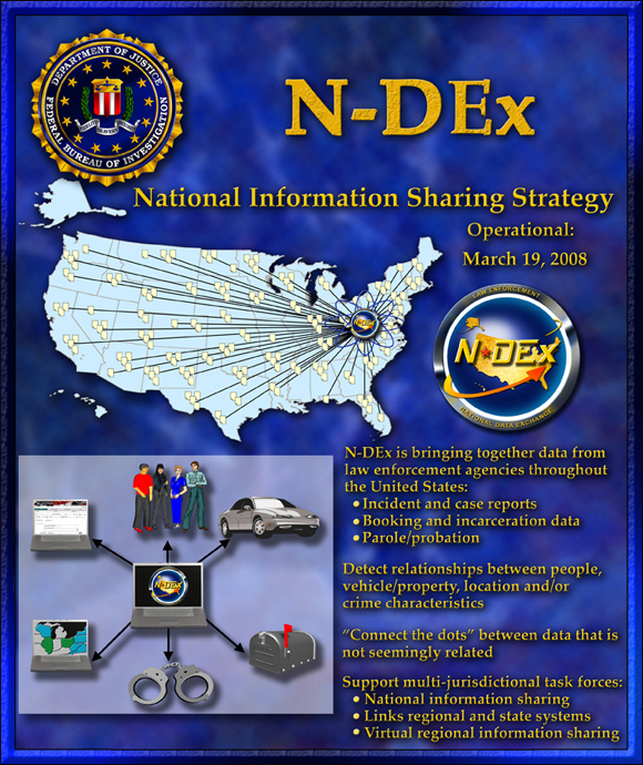 N-DEx is bringing together data from law enforcement agencies throughout the United States, including incident and case reports, booking and incarceration data, and parole/probation information.