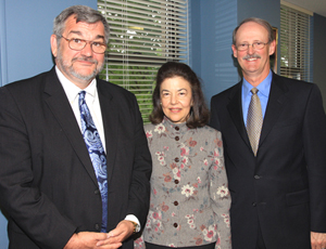 LSC President Helaine M. Barnett stands with Legal Aid of the Bluegrass Executive Director Richard A. Cullison, left, and James R. Kruer, Chairman of the program's Board of Directors.
