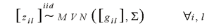 [lowercase z subscript {lowercase i lowercase l}] superscript {lowercase i lowercase i lowercase d} is approximately uppercase m uppercase v uppercase n ([lowercase g subscript {lowercase i lowercase l}, uppercase sigma]) for all lowercase i, lowercase l