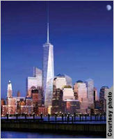 Imagen proyectada del probable aspecto del horizonte de la ciudad de Nueva York cuando la Torre de la Libertad esté terminada.