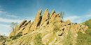 The Five Sisters rock formation, as seen from the Bear Gulch Reservoir