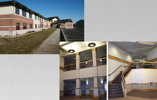 [Photo 1: Upper-left: Pasque Meadows apartments; Lower-right: Lobby at Pasque Meadows]