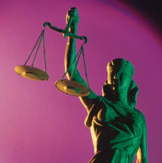 Photograph of blinkd scales of justice statue