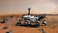 A graphic image that represents the Mars Science Laboratory  mission