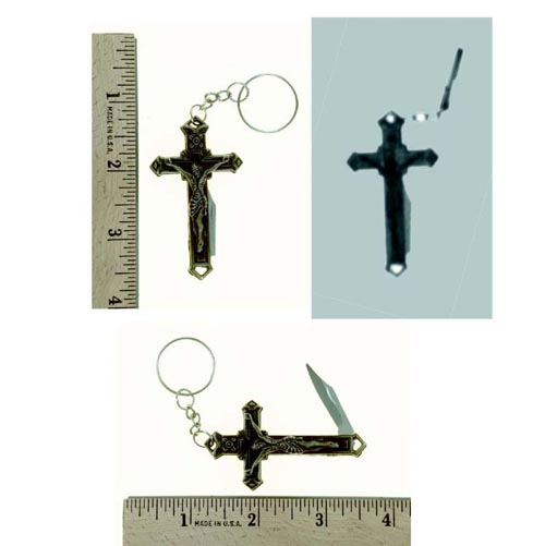 Photograph of crucifix that contains a fold-out knife