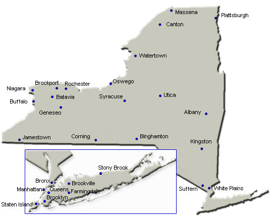 New York State Map with SBDC center locations