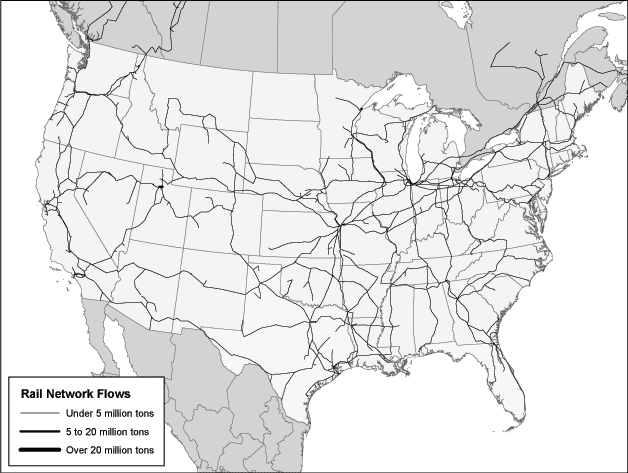 Map 3-2: Nevada Total Rail Flows: 1999. If you are a user with a disability and cannot view this image, please call 800-853-1351 or email answers@bts.gov for further assistance.