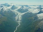 South view of the thinning and retreating terminus Wortmanns Glacier. Wortmanns and all of the glaciers shown display evidence of recent thinning and retreat. All are located west of the Tasnuna River and east of the Lowe River, northcentral Chugach Mountains, Alaska. Photograph by Bruce F. Molnia, USGS.