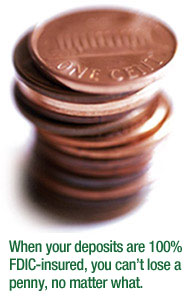When your deposits are 100% FDIC-insured, you can't lose a penny, no matter what.
