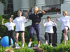 Council member Denise Austin leading a workout at the President´s HealthierUS initiative.