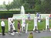 People trying the exercise equipment set up for the President´s HealthierUS initiative.