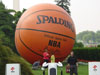 A giant basketball at the National Basketball Association's display for the event.