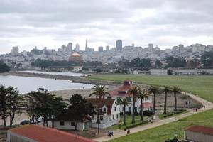 A photo depicting the open spaces and historic structures of Crissy Field.