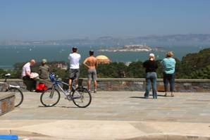 A photo of bicyclists and pedestrians at Inspiration Point.