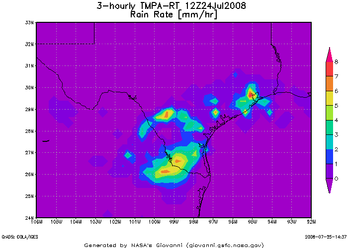 Hurricane Dolly TRMM 3B42RT Rain Rate (mm/hr) July 24, 2008 12Z