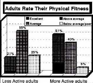 Bar charts on Adults Rate Their Physical Fitness