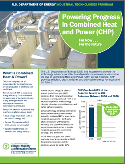 Thumbnail image of the cover of the Powering Progress in Combined Heat and Power (CHP) For Now...For The Future document