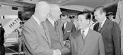 In this 1957 photograph, President Dwight Eisenhower meets with President Ngo Dinh Diem of South Vietnam at National Airport.