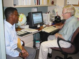 Picture of a veteran receiving job counseling at a Department of Labor One-Stop.