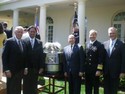 Cong. Hoyer; Coach Ken Niumatalolo; 2nd Navy Vice Adm. Donald Winter; USNA Super. Fowler & USNA Athletic Dir. Chet Gladchuk