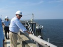 Congressman Hoyer is briefed by Dominion about what happens when a tanker docks at the pier.