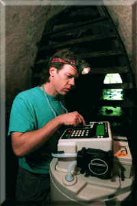 Robert Lerch checking auto sampler in Hunter's Cave