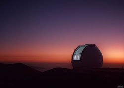 One the Keck Observatory domes at twilight.