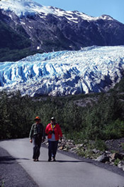 Visitors on the paved trail at Exit Glacier