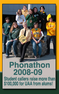 Phonathon 2008-09 student callers raised more than $100,000 for UAA from alums.