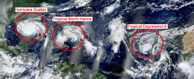 Tropical Storms MODIS Terra 08-31-2008