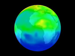 A rotating globe showing the propagation of Carbon Monoxide (CO) across the earth as measured by the Terra/MOPITT instrument.